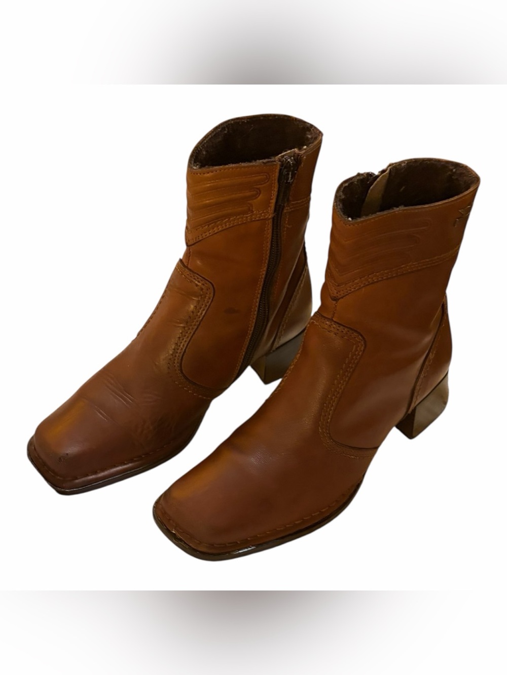 Women's Tan Leather Ankle Booties with Side Zip